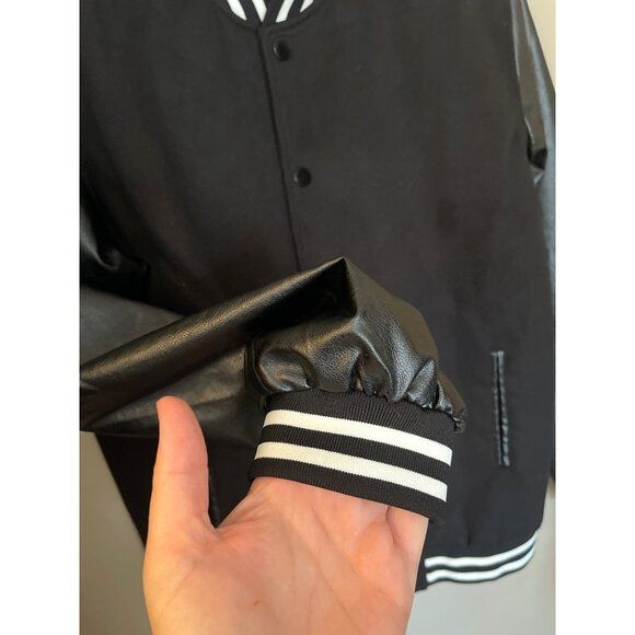 COOFANDY Women's Black Varsity Jacket Faux Leather Sleeves Striped Ribbed Sz M - Picture 6 of 9
